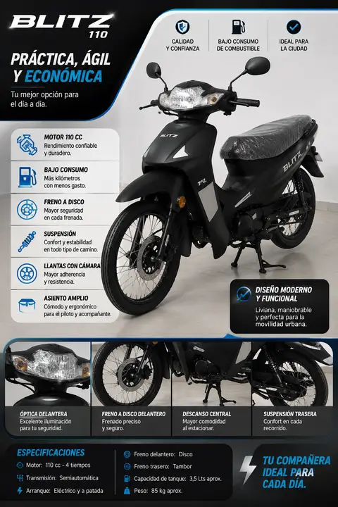 MOTO 110 B110 BLITZ ONE RAYOS/DISCO