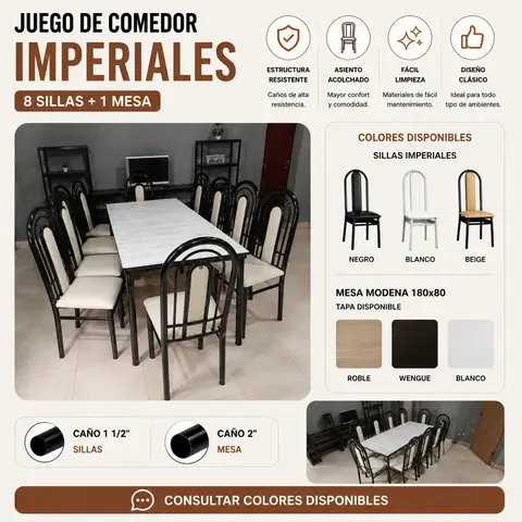 MESA 180*80 + 8 SILLAS IMPERIALES