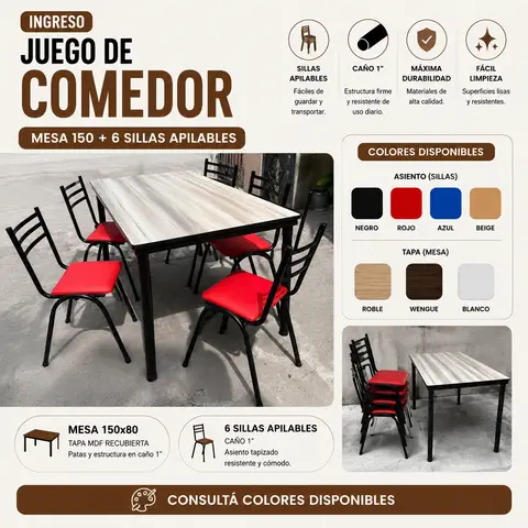 MESA 150*80 + 6 SILLAS APILABLE